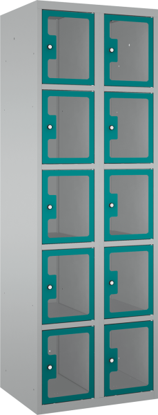Schließfachschrank - 2 Abteile - 10 Fächer - Plexiglas Tür - 1800x600x500 mm (HxBxT)