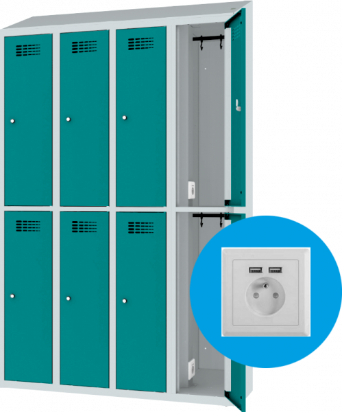 Garderobenschrank - 4 Abteile - 8 Fächer - mit Steckdose/USB