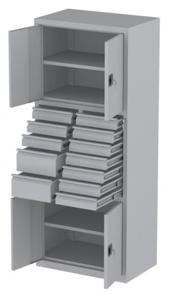 Werkstattschrank - 4 Fächer und 10 + 2 Schubladen - 1950x1000x500 mm (HxBxT)