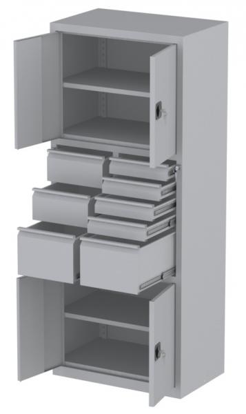 Werkstattschrank - 2 Fächer und 2 + 4 + 2 Schubladen - 1950x1000x500 mm (HxBxT)