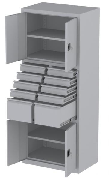 Werkstattschrank - 2 Fächer und 2 + 8 Schubladen - 1950x1000x500 mm (HxBxT)