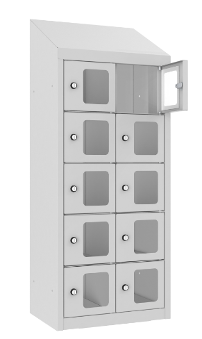Schließfach/Kantinenschrank - 2 Abteile - 10 Fächer - mit Plexi-Tür - 1090x430x300 mm (HxBxT)