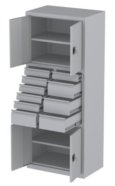 Werkstattschrank - 2 Fächer und 4 + 6 Schubladen - 1950x1000x500 mm (HxBxT)