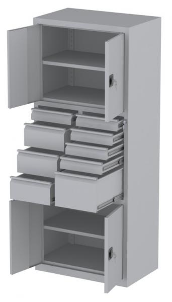 Werkstattschrank - 2 Fächer und 1 + 5 + 3 Schubladen - 1950x1000x500 mm (HxBxT)
