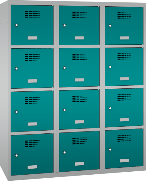 Schließfachschrank - 3 Abteile - 12 Fächer - for young pupils - 1450x1200x500 mm (HxBxT)