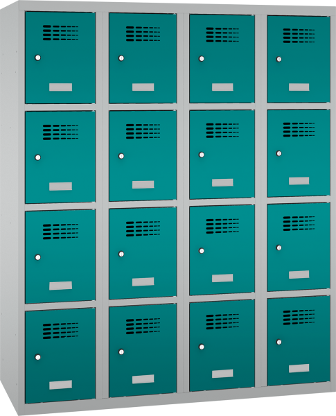 Schließfachschrank - 4 Abteile - 16 Fächer - for young pupils - 1450x1200x500 mm (HxBxT)