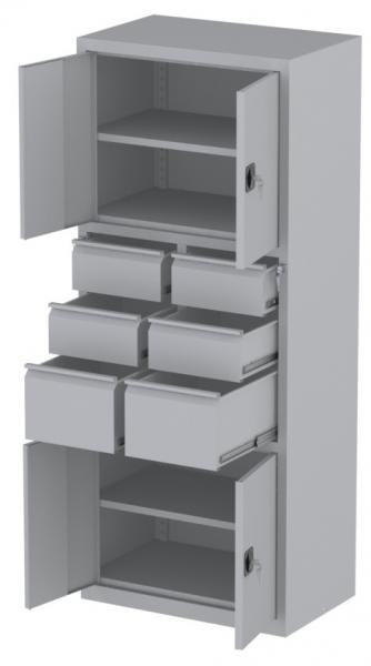 Werkstattschrank - 2 Fächer und 2 + 4 Schubladen - 1950x1000x500 mm (HxBxT)