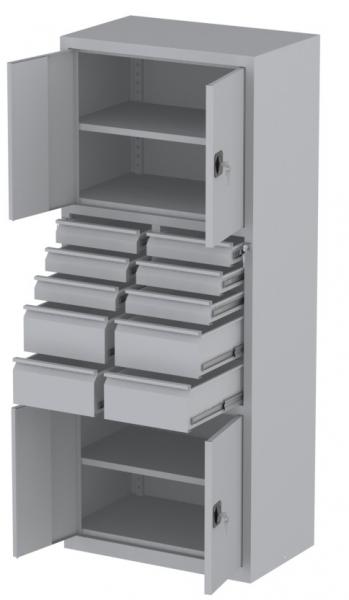 Werkstattschrank - 4 Fächer und 6 + 4 Schubladen - 1950x1000x500 mm (HxBxT)