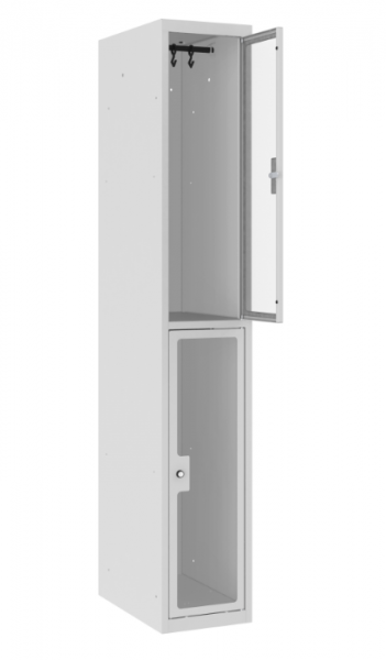 Garderobenschrank - 1 Abteil - 2 Fächer - Plexiglas Tür - 1800x300x500 mm (HxBxT)