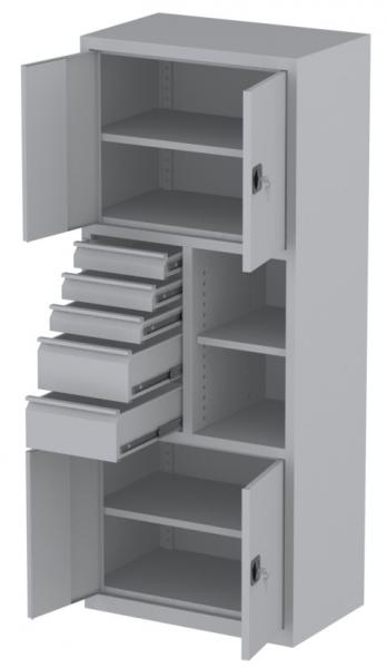 Werkstattschrank - 2 Fächer, 1 Regal und 2 + 3 Schubladen - 1950x1000x500 mm (HxBxT)