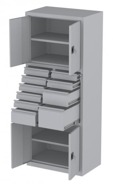 Werkstattschrank - 2 Fächer und 1 + 2 + 7 Schubladen - 1950x1000x500 mm (HxBxT)