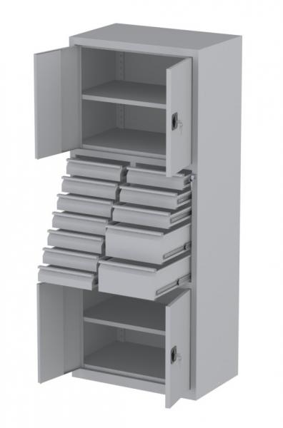 Werkstattschrank - 2 Fächer und 2 + 10 Schubladen - 1950x1000x500 mm (HxBxT)