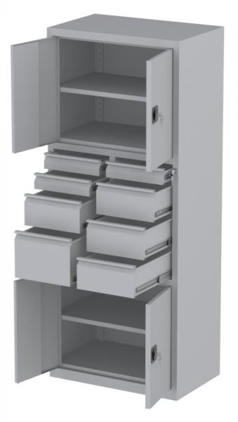 Werkstattschrank - 2 Fächer und 4 + 3 + 1 Schubladen - 1950x1000x500 mm (HxBxT)