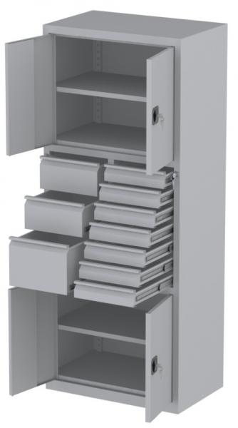 Werkstattschrank - 2 Fächer und 7 + 1 + 2 Schubladen - 1950x1000x500 mm (HxBxT)