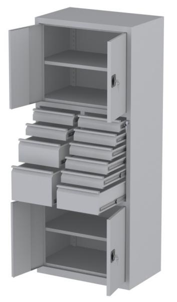 Werkstattschrank - 2 Fächer und 2 + 7 + 1 Schubladen - 1950x1000x500 mm (HxBxT)