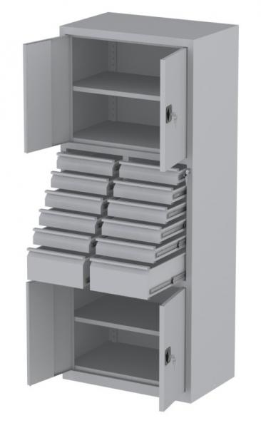 Werkstattschrank - 2 Fächer und 10 + 2 Schubladen - 1950x1000x500 mm (HxBxT)
