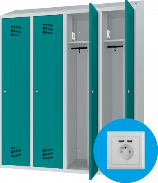 Spind - 4 Abteile - mit Steckdosen/USB