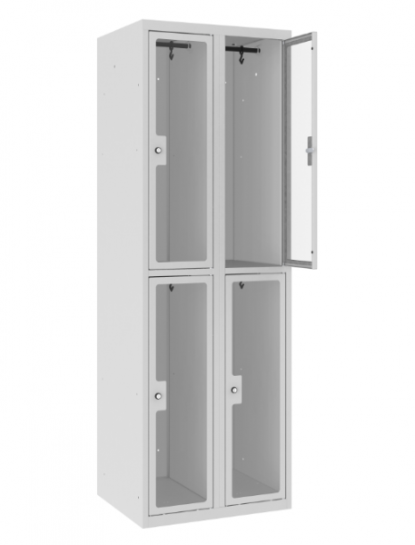 Garderobenschrank - 2 Abteile - 4 Fächer - Plexiglas Tür - 1800x600x500 mm (HxBxT)