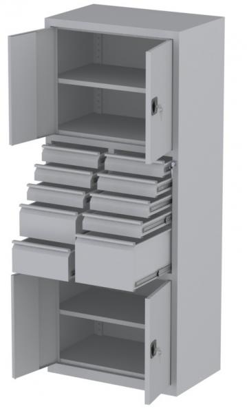 Werkstattschrank - 4 Fächer und 1 + 7 + 2 Schubladen - 1950x1000x500 mm (HxBxT)