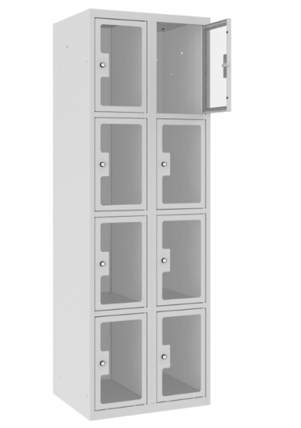 Schließfachschrank - 2 Abteile - 8 Fächer - Plexiglas Tür - 1800x600x500 mm (HxBxT)