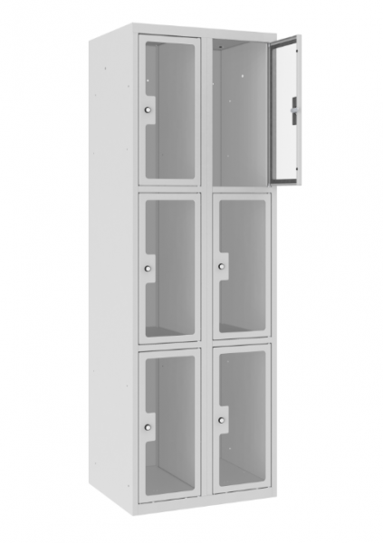 Schließfachschrank - 2 Abteile - 6 Fächer - Plexiglas Tür - 1800x600x500 mm (HxBxT)