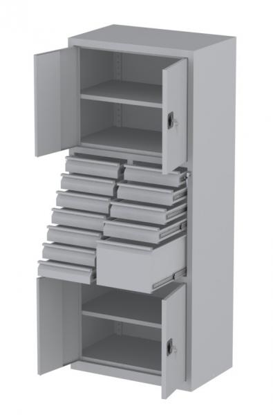 Werkstattschrank - 2 Fächer und 1 + 11 Schubladen - 1950x1000x500 mm (HxBxT)
