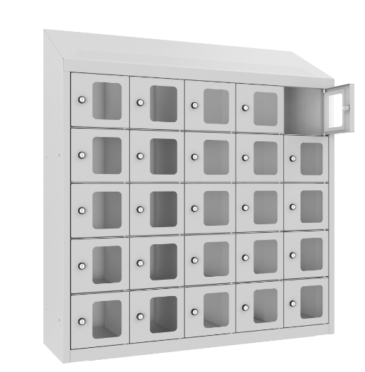 Schließfach/Kantinenschrank - 5 Abteile - 25 Fächer - mit Plexi-Tür - 1090x1000x300 mm (HxBxT)