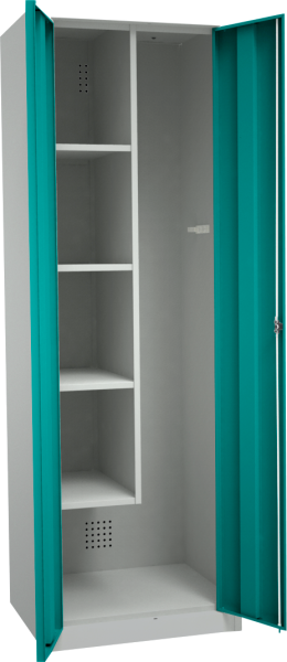 Geräteschrank/Putzmittelschrank - 2 Abteile - 4 Fächer + 1 Eimer/Besenfach
