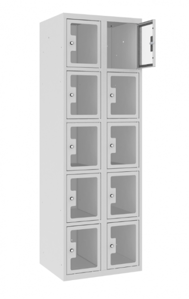 Schließfachschrank - 2 Abteile - 10 Fächer - Plexiglas Tür - 1800x600x500 mm (HxBxT)
