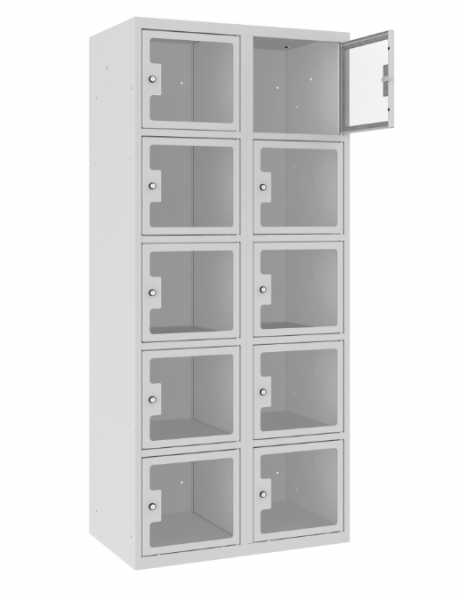 Schließfachschrank - 2 Abteile - 10 Fächer - Plexiglas Tür - 1800x800x500 mm (HxBxT)
