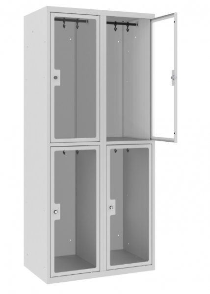 Garderobenschrank - 2 Abteile - 4 Fächer - Plexiglas Tür - 1800x800x500 mm (HxBxT)