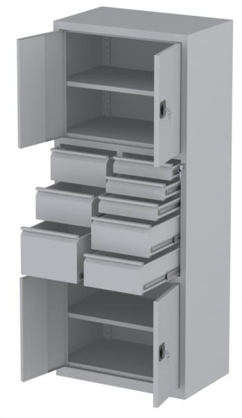 Werkstattschrank - 2 Fächer und 4 + 3 + 1 Schubladen - 1950x1000x500 mm (HxBxT)